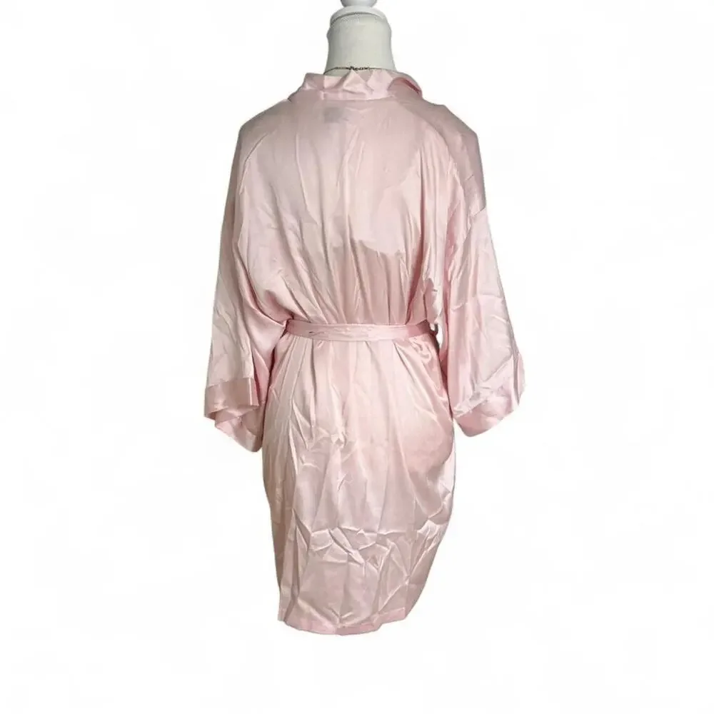 Victorias Secret Baby Pink Satin Tie Up Robe Beautiful Size XS Sleep Sexy 2000s - Picture 2 of 5